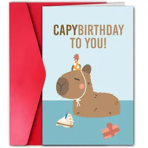 Cute Capybara Birthday Card, 1 Count Cartoon Birthday Greeting Card with Envelope, Custom Message Card, Birthday Gift for Friend, Him, Her, Boyfriend