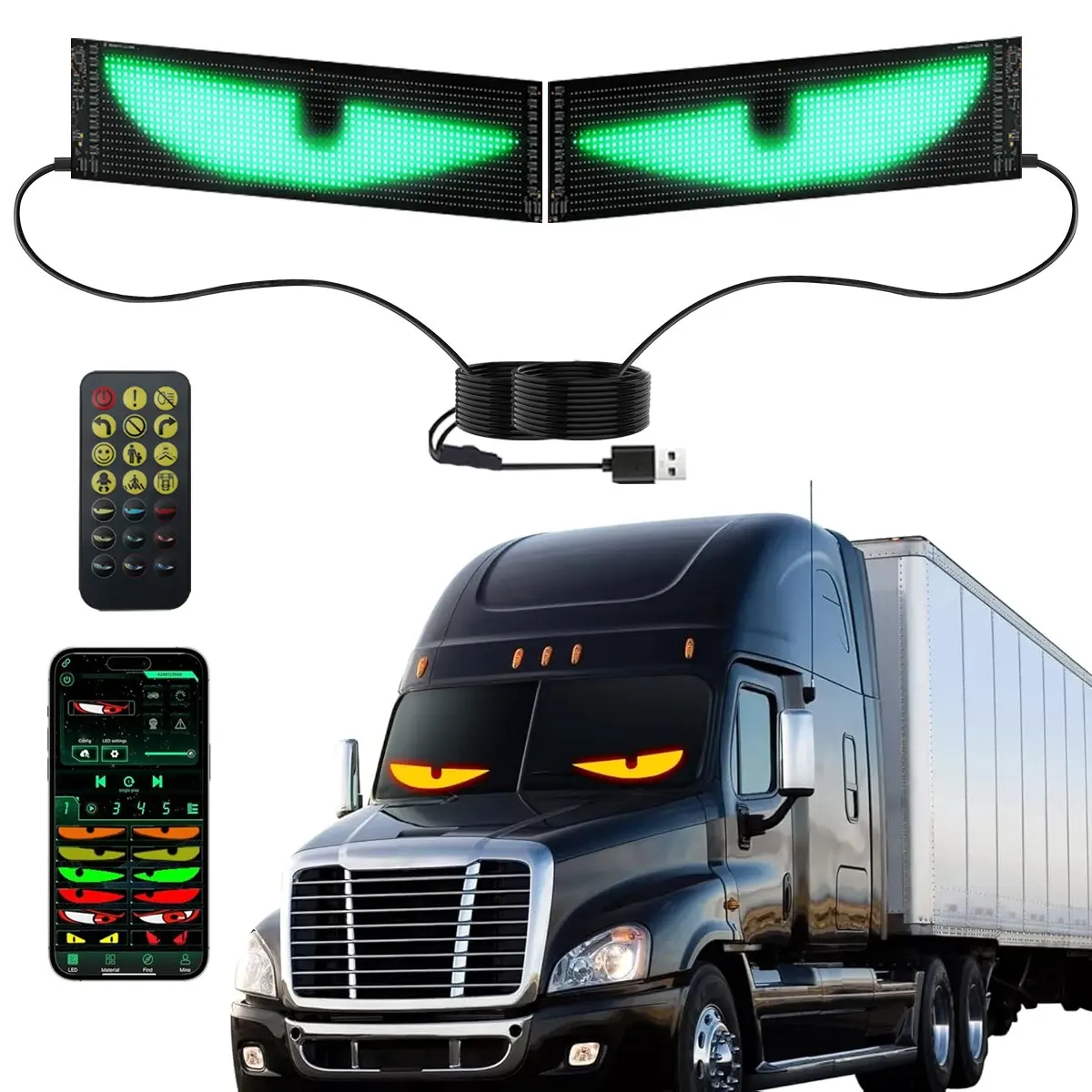 Devil's Eye LED Lights for Trucks, Car Decals, Car Decoration, Automotive Decoration, APP-Programmable Scrolling Bright Advertising Signs, Customizable Text Patterns for Pickup/suv/cars, Car Accessory