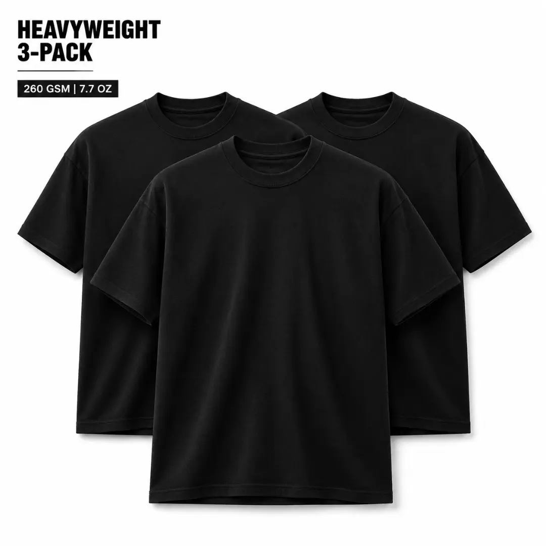 3 PACK - NOBLEAN LUXE T-Shirt 7.7 oz Heavyweight Black Casual TShirt for Men & Women | Premium Shortsleeve 100% Cotton Modern Fit Streetwear Essential | Thick Luxury Minimalist Everyday Crewneck Tee Tshirt
