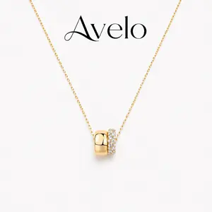 14K Gold Plated Cubic Zirconia Rondelle Pendant Necklace for Women | Two-Toned Dainty CZ Barrel Charm Necklace Adjustable Minimalist Jewelry