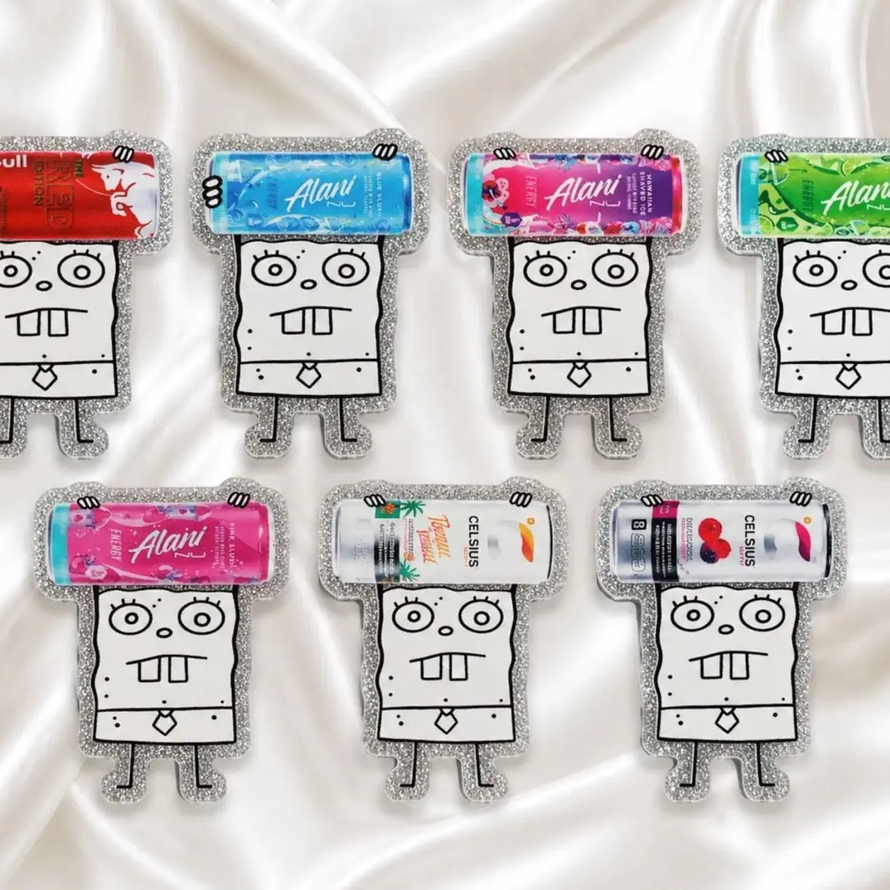 Energy Drink Doodle Badge Reel | Glitter Acrylic Badge Reel | Alani & R-ed B---ull Inspired Retractable ID Holder