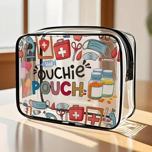 Large Capacity Zipper Storage Bag, Durable PVC Waterproof Fade-Resistant, Fun Print Easy Clean Lightweight, Travel Toiletry Bag, Daily Use Organizer