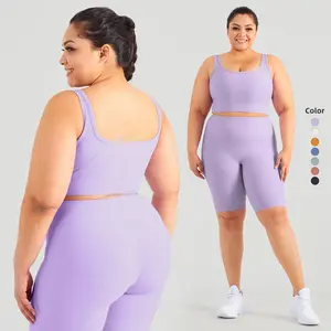 Women Ribbed Gym Fitness Workout Plus Size Yoga Set