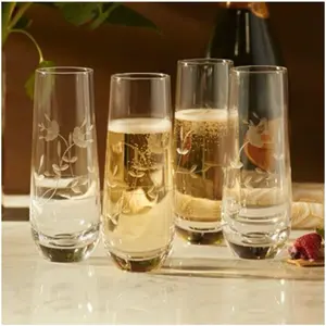 Stemless Champagne Flutes 4 Pack Elegant Etched Design Perfect for Parties and Celebrations