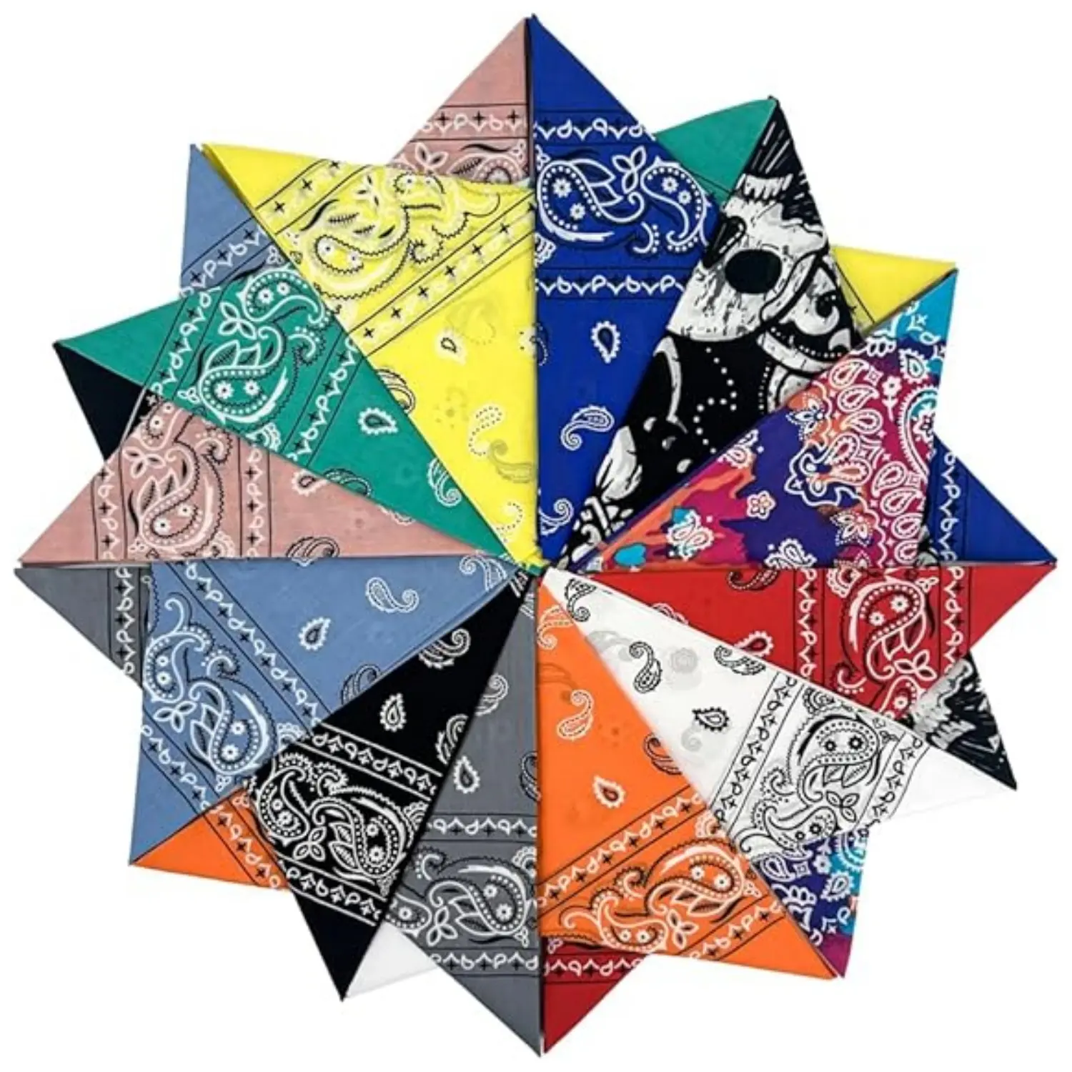 12PCS Bandanas 22 Inch Multi-Purpose Bandanas Paisley Cowboy Polyester Headbands for Men Women