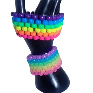 2 Rainbow Pride Kandi Cuffs-Glow and Neon EDC Kandi Bracelets-LGBT Pride- Upper Arm Band