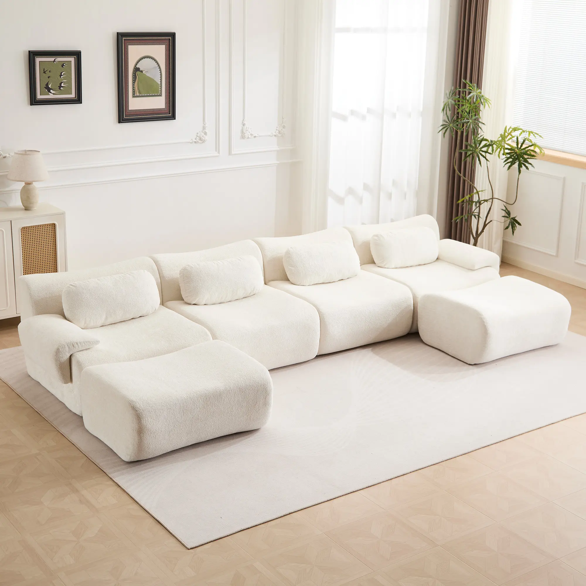 White - 4 Seater + 2 Ottomans (148.2")