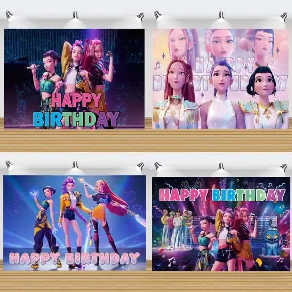 K-pop Demon Hunters Birthday Party Background Banners - Ideal Birthday Item, Party Decoration, Suitable For Home, Garden, Indoor & Outdoor Decoration Courtyard Anniversary Celebration And Photo Props, Multi-Functional, 2d Flat