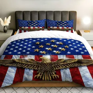 3PCS Duvet Cover Set, 1 Duvet+2 Pillowcases(Without filler), American Flag Eagle Patriotic Stars theme, Independence Day bedding set, Luxury Durable Comfortable Suitable for decoration Bedroom Living Room Guest Room Hotel.