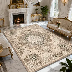 Vintage-Style Exquisite Square Printed Velvet Carpet – Versatile Home/Commercial Decor, Multi-Size, Machine-Washable, Soft & Non-Shedding