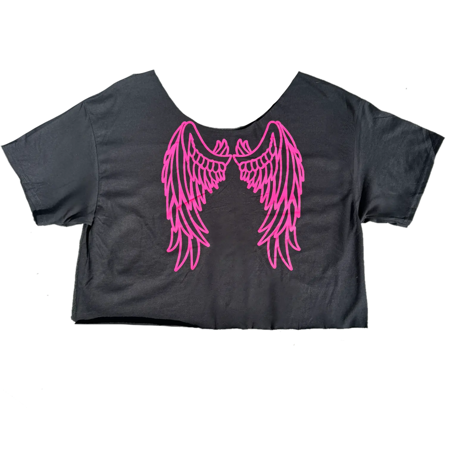 Y2K Wings Angels Chopped Neckline T-Shirt Festival Wear Concert Attire Going Out Top Graphic Tee Y2k Mcbling 2000s Black Cotton Unisex Baggy Fit Wings Printed