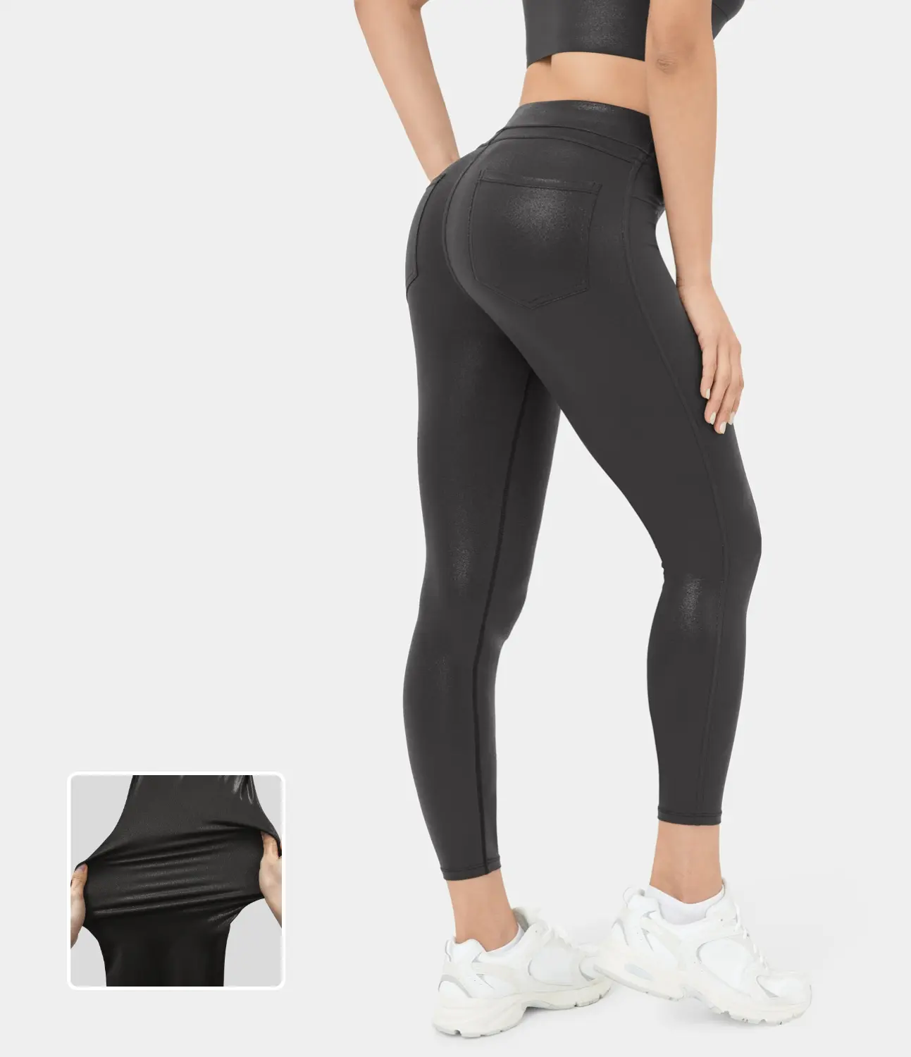 Halara Softlyzero Faux Leather High Waisted Back Side Pocket Work Faux Leather Leggings