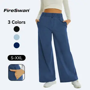 FireSwan Women's Wide Leg Jeans Mid Rise Elastic Waist Stretchy Baggy Loose Casual Denim Pants with Pockets