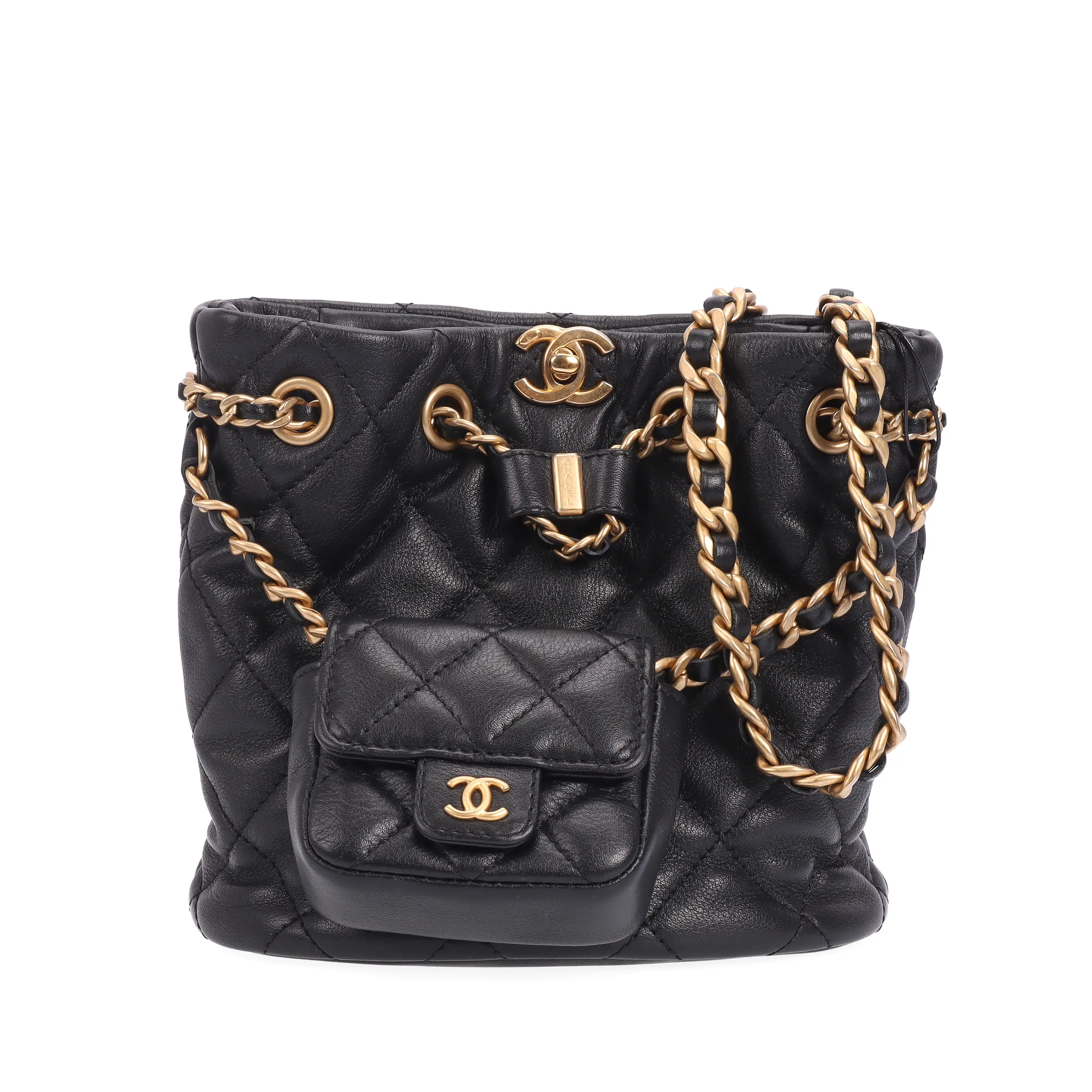 Pre-owned CHANEL Leather Crossbody Bags Drawstring Bucket Black 24648398 kh