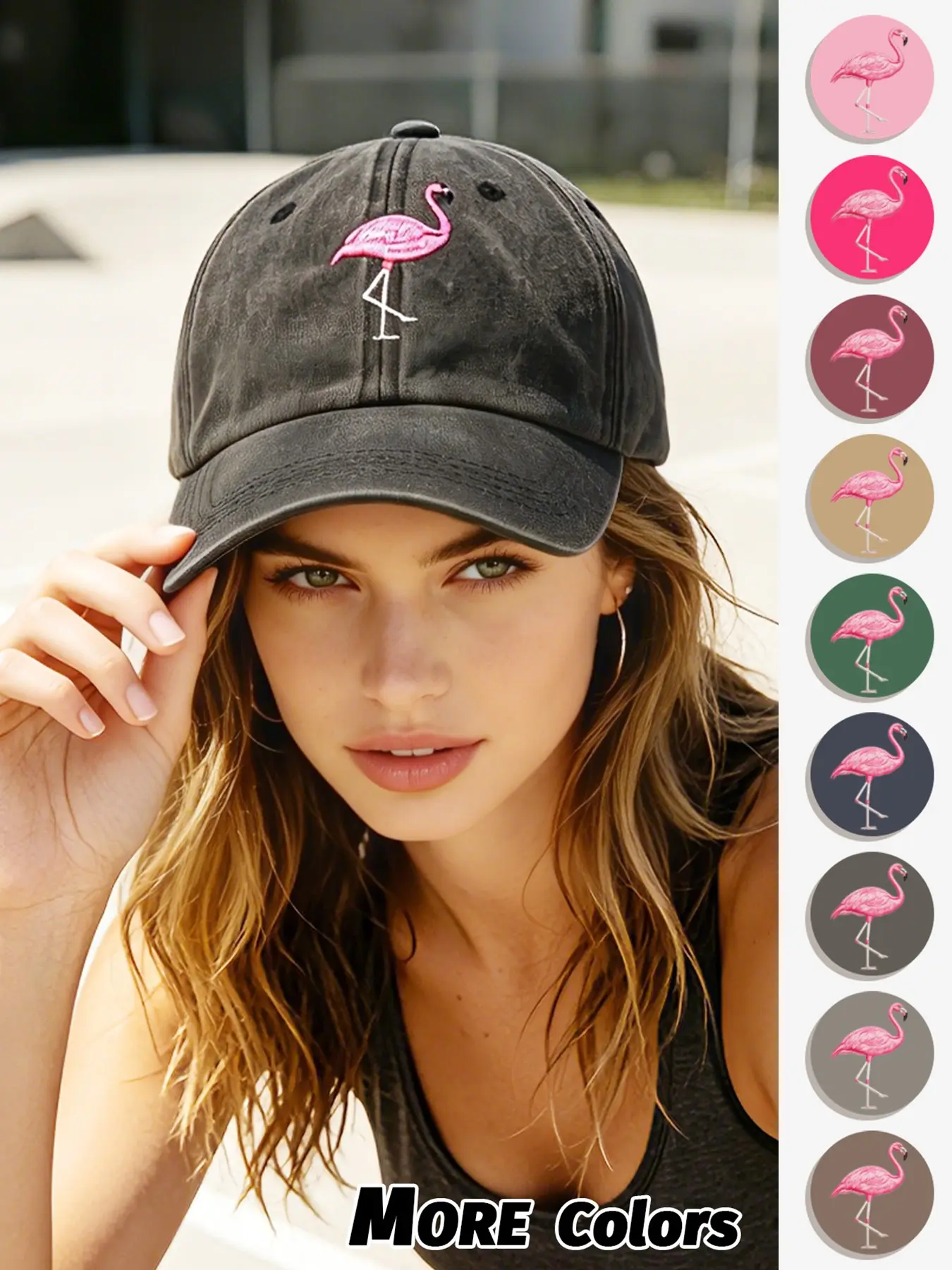 1PC men's and women's universal flamingo embroidered Distressed water-washed baseball cap, a plain color casual and versatile beanie hat, an adjustable outdoor sun hat, suitable for daily wear, can be used as a gift