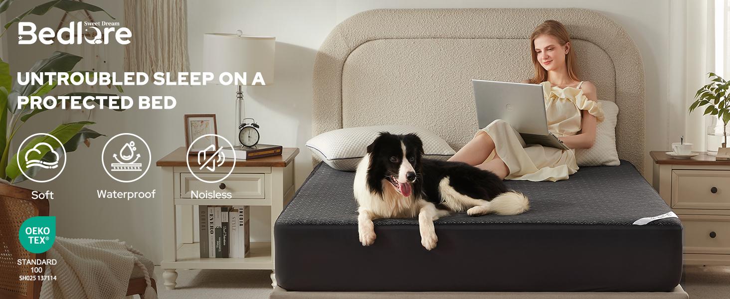 【BEDLORE】4-Grid Pattern Waterproof Fitted Sheet Mattress Protector, Soft & Breathable Fabric with Elastic Deep Pockets, Machine Washable, Ideal for Bedroom & Home Use