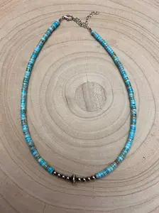 4mm Sterling Pearls and Sterling Saucer Accent Bead Turquoise Choker - 14 inch Statement Necklace Jewellery Pendant