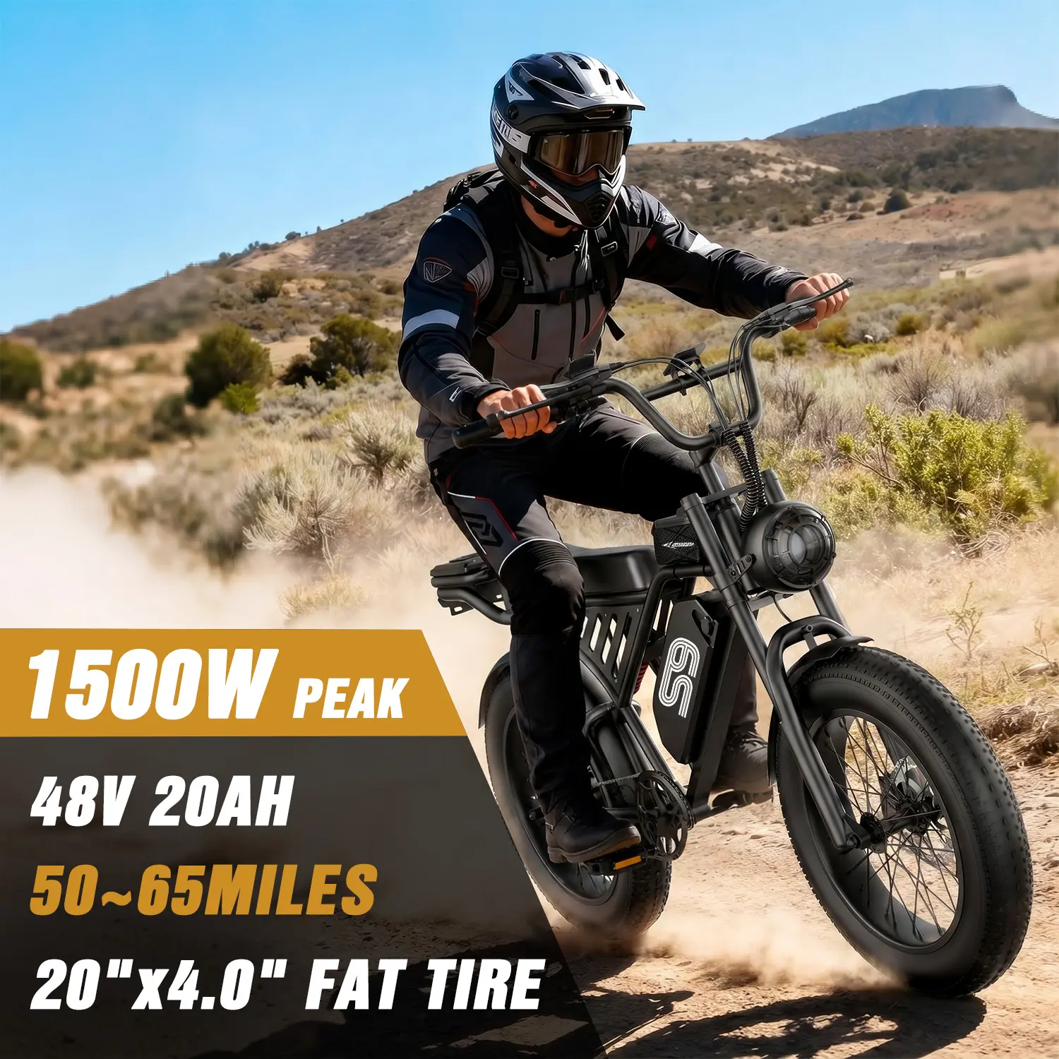 Pikabike Electric Bike for Adults, 1500W Peak Motor & 36MPH Electric Dirt Bike, 65 Miles Range, 48V 20AH Battery,20"×4.0" Fat Tires Electric Mountain Bike for Snow, Sand, Full Suspension, NFC & Password Unlock