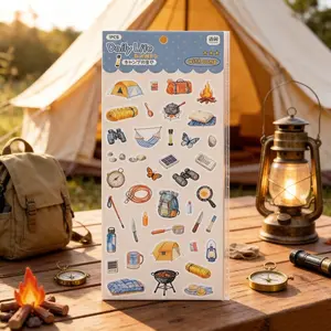 Cartoon Camping Life Stickers, High-Quality Embossed Decals for Scrapbooks, Notebooks, Phone Decorations, Creative DIY Accessories