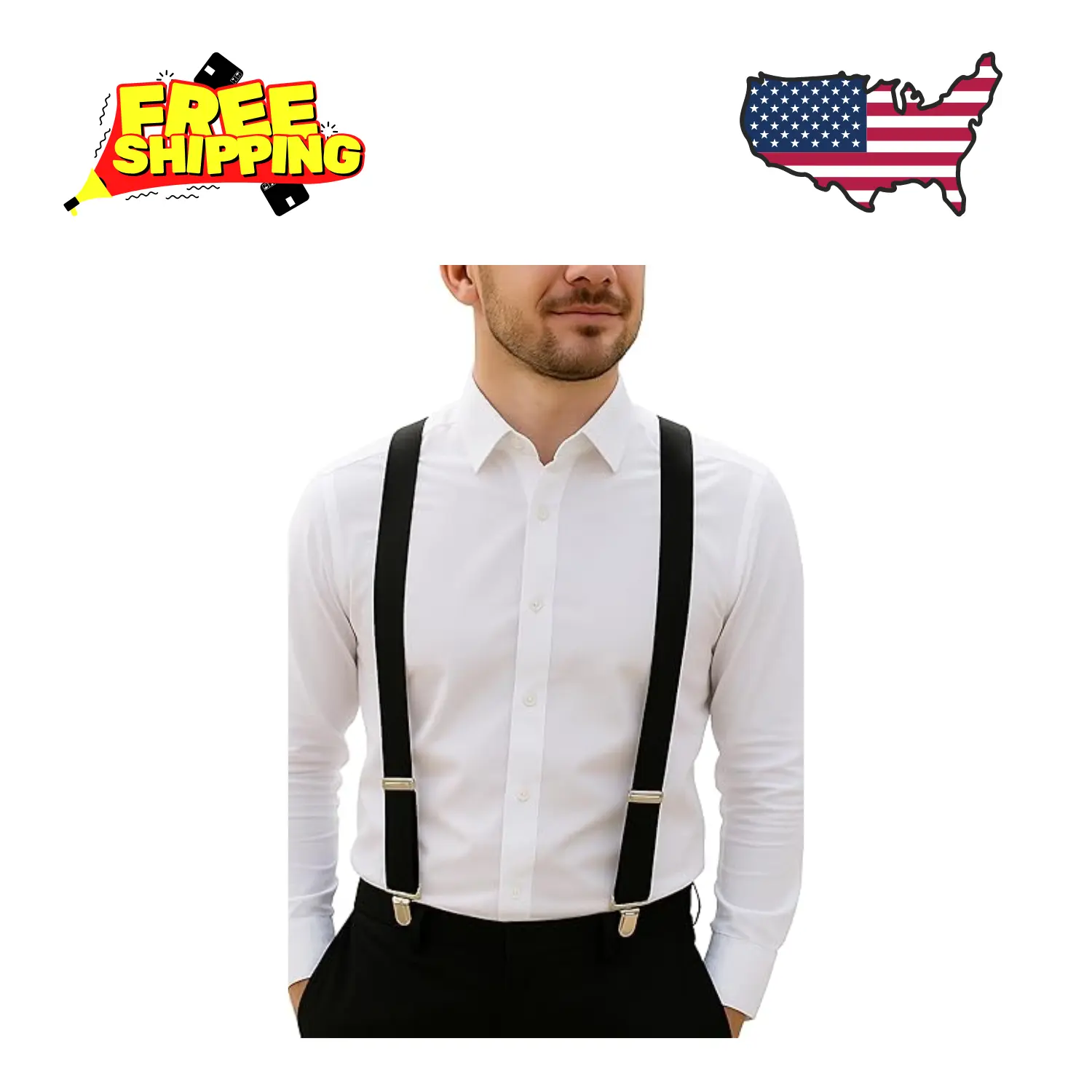 Suspenders for Men - Adjustable Elastic with Heavy Duty Strong Clips