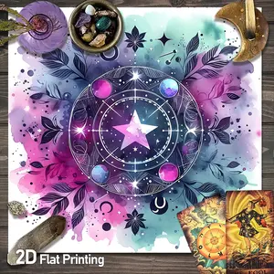 Mystical Starry Sky Altar Cloth Celestial Spheres Tarot Card Tablecloth | Delicate Floral Pattern Tarot Reading Cloth | Watercolor Artistic Table Cover Suitable for Meditation Fortune Telling Divination Witchcraft | Halloween & Christmas Home Decor