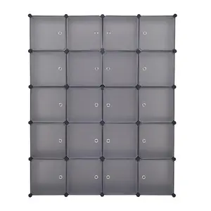 20 Cube Organizer Stackable Plastic Cube Storage Shelves Design Multifunctional Modular Closet Cabinet with Hanging Rod Gray