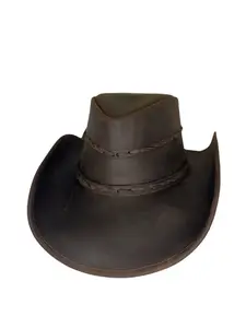 Handmade Leather Cowboy Hat: Brown Western Hat, Concert Leather Hat, Biker Hat, Country Leather Hat, Outlaw Leather Hat, Elegant Leather Hat, Any Occasion Brown Leather Hat,