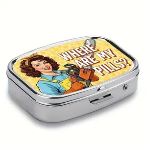 Vintage Metal Pill Box Organizer, Vitamin Organizer, Compact Square Design with Secure Lid, Portable Medicine Holder for Daily Use & Gift