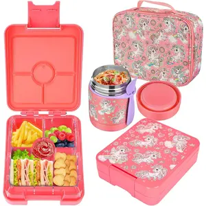 Bento Lunch Box Set for  with 10oz Soup Thermo, Leak-Proof Lunch Containers with 4 Compartment,  Thermo Hot  Jar and Insulated Lunch Bag for  to School,(-Horse)