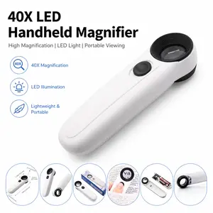 40X LED Handheld Magnifier with Light, Portable High Power Magnifying Glass for Reading Small Print, Jewelry, Coins, Stamps, Electronics Repair & Detail Inspection