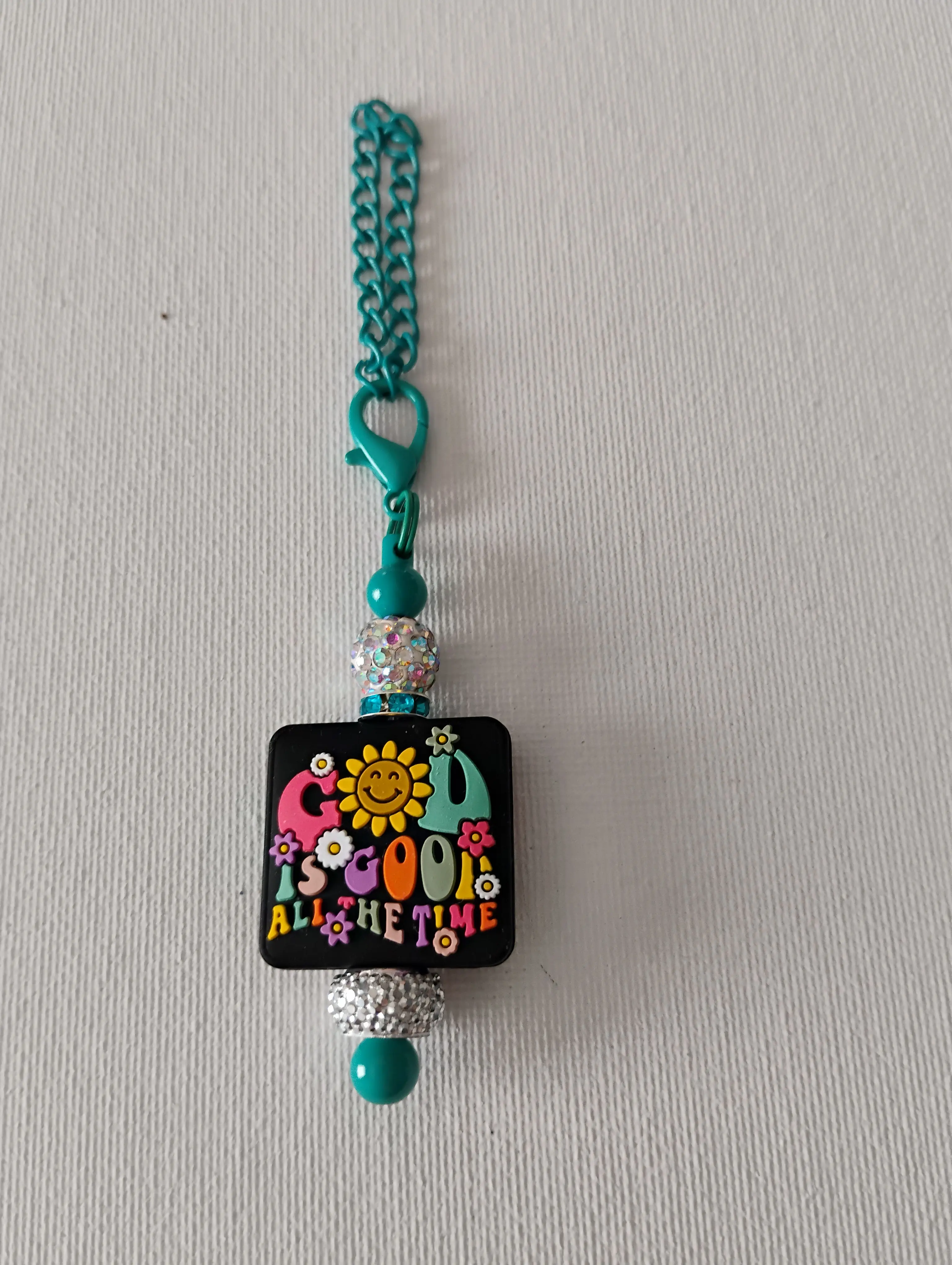 Beaded Cup Charm with Colorful Design and Teal Beads for Stylish Accessory