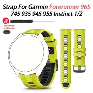 Silicone Dustproof Plugs+Strap Smart Watch Strap for Garmin Forerunner 970 965 Band Wristband for Forerunner 955 Solar 945 LTE 935 745 265 255 570 47MM Watchband Accessories