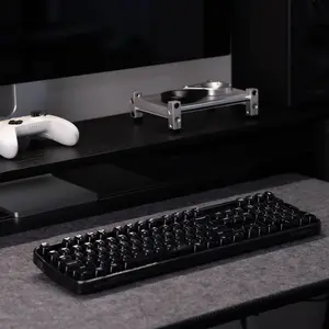MOFii 1PC 3-Mode Transparent Keyboard, Black Semi-Crystal Keycaps, Aesthetic Rechargeable Membrane Keyboard, Non-Hot-swappable, for Tablet Laptop Desktop, US QWERTY Layout, External Keyboard
