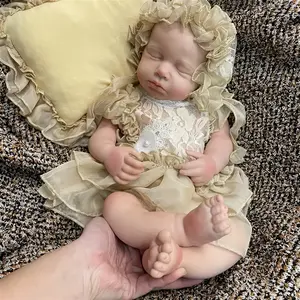 18 Inch Sleeping LouLou Full Body Solid Silicone Girl Doll With Painted Bald 3D Painted Skin Cute Dress Handmade Soft Touch Feeling Washable Lifelike Realistic Newborn Doll For Kids Gift