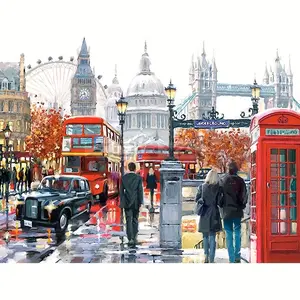 London Street Scene Pattern DIY Diamond Arts Colorful Painting Kit without Frame, 5D Diamond Arts Colorful Painting Kit, Wall Art Decor for Home