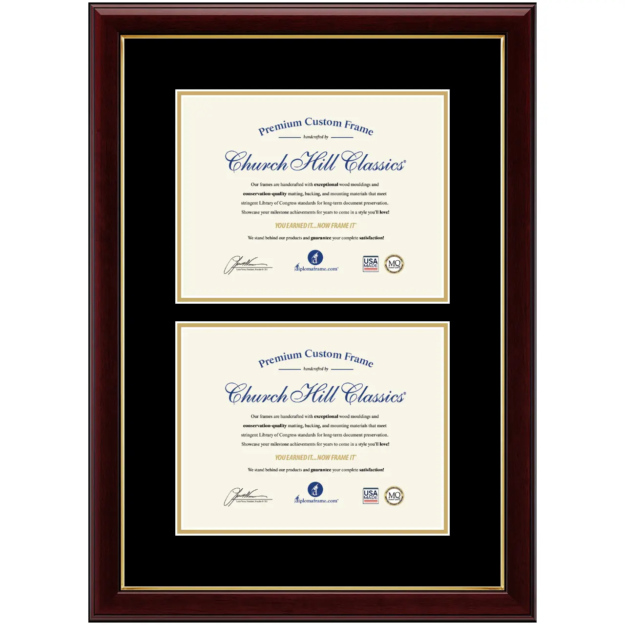Church Hill Classics Double Document Diploma Frame 8.5 x 11 Traditional Black & Gold Matting Museum-Quality Handcrafted in USA Photo Decor
