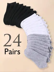 Unisex Solid Color Ankle Socks, Casual Comfortable Breathable Socks for Kids, Multipack Knit Socks, Kids Socks, Casual Comfy Socks