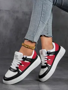Women's Fashionable Lace Up Low Top Sneakers, Casual Comfortable Sports Shoes for Daily Wear, Female All-match Round Toe Shoes for Daily Wear, Colorblock Sneakers, Casual Sporty Sneakers, Trendy Sneakers