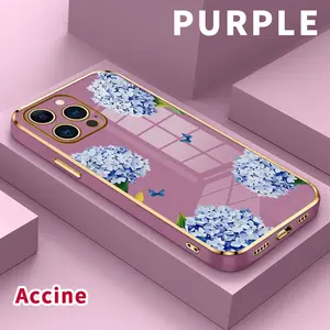 Electroplating Phone Case for iPhone 17 Pro Max Air 16 15 14 Plus 13 12 11 Hydrangea Butterfly Dream Patterned Classic Square Design Non Slip TPU Soft Shell