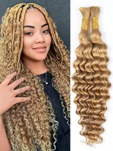 Human Braiding Hair 100g 2 Bundles Deep Water Wave Bulk Human Hair for Braiding No Weft Bundle Brazilian Virgin Curly Human Hair Extensions for Boho Braids Wet and Wavy Human Hair Braiding Hair