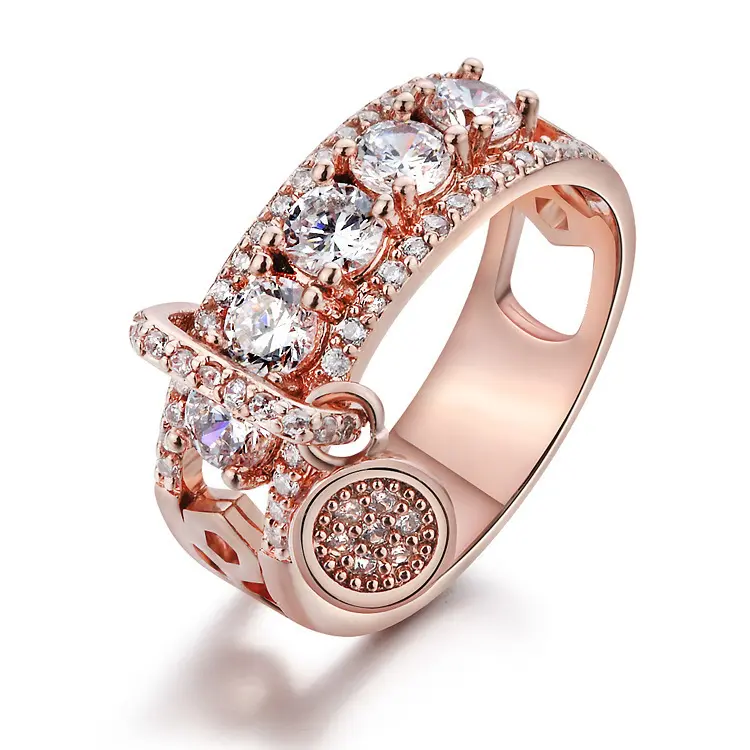 Wholesale Women's Golden-Plated Disc Ring, European and American Fashion Creative Elegant Glittering Cubic Zirconia Ring, Stackable Artificial Gemstone Jewelry Accessory, Elegant Glittering Ring, Stackable Rings