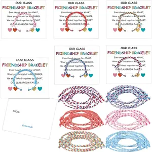 48 Sets End of Year Bracelet Set Woven Wrap Graduation Friendship Braided Bracelets with Cards Classroom Exchange End of Year Gifts for Students