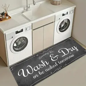 Vintage Laundry Room Carpet, Flannel Mat, Funny Design, Ideal for Kitchen, Entryway, Hallway, Bathroom, Bedroom Decor, Soft Washable Rugs