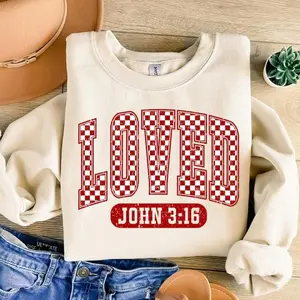 Christian Valentines Sweatshirt, Loved John 3:16 Sweatshirt, Retro Valentine , Valentines Day , Bible Verse Sweatshirt, XOXO , Checkered Varsity Gift for Him or Her