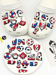 16 Piece Us Canada Flag Football Shoe Charms Blue Decorative Silicone PVC Fan Patriotic Design Shoes Accessories Fits Hole Shoes Footwear Embellishments Footwear Decoration Patriotic Look