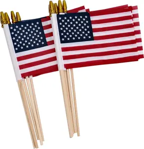 12 Pack Small American Flags on Stick Small US Flags/Mini American Flags for Outside 4x6 Inch American Hand Held Stick Flags with Kid-Safe Spear Top, Patriotic Veterans Day Decorations, 4th of July Decorations