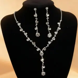 Sparkling Crystal Cubic Zirconia Jewelry Set, 18K Gold Plated Necklace & Earring Set, Simple Yet Elegant, Perfect Accessory For Weddings, Parties And Any Occasions