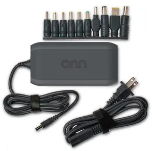 onn 65W Laptop Charging Adapter with 10 Interchangeable Tips for Most Laptops, 4' Cord