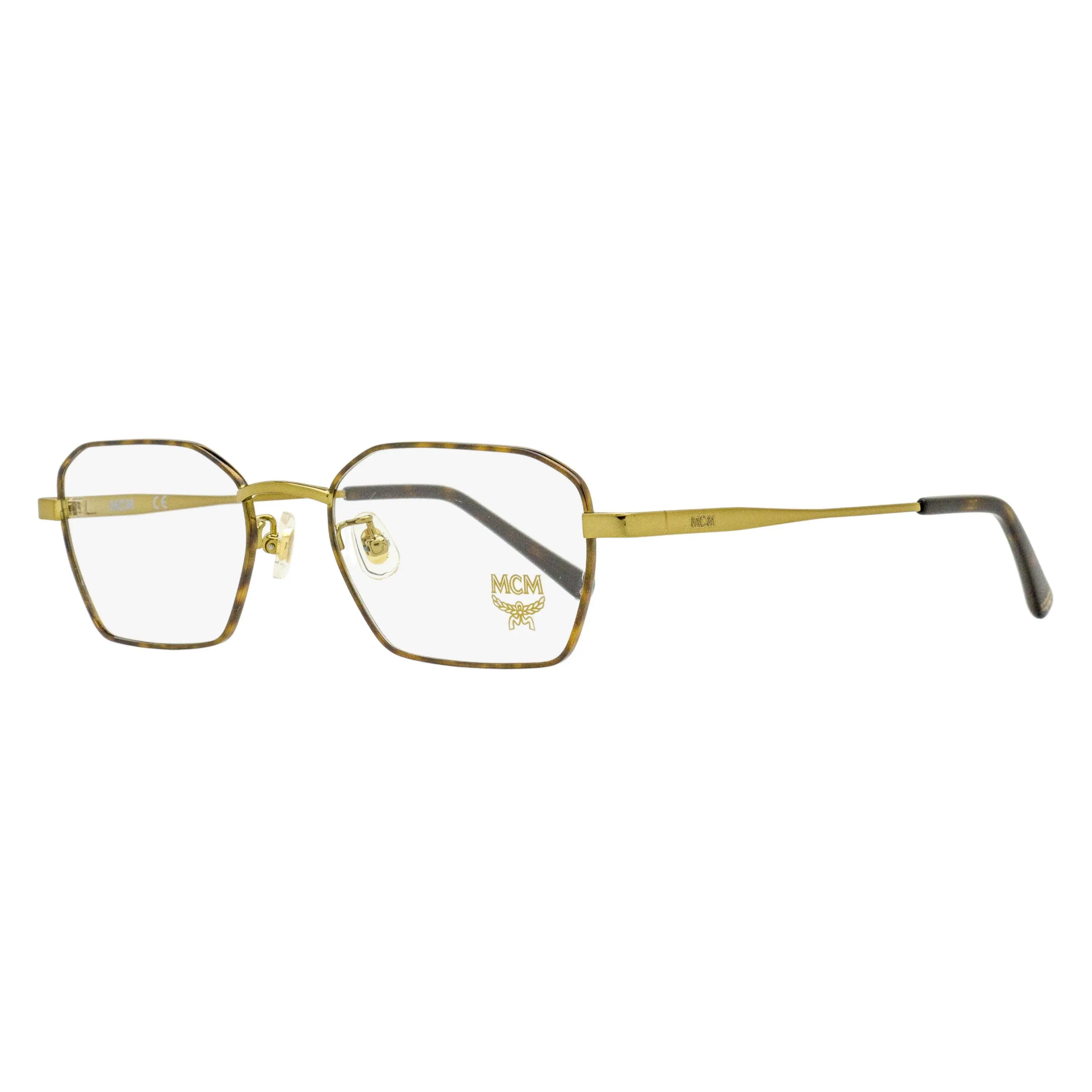MCM MCM2130A Luxury Geometric Eyeglasses, Slender Metal Frame for Adults with Adjustable Nose Pads, Gold/Dark Havana 52mm, Prints, Luxury Accessories, Unisex, Optical, Slender Geometric Lens Shape, Single Bridge, Bold Shapes, Plastic Inserts