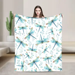 Beautiful butterflies, dragonflies, and bees wrinkle-resistant fuzzy flannel throw blanket, portable travel camping blanket